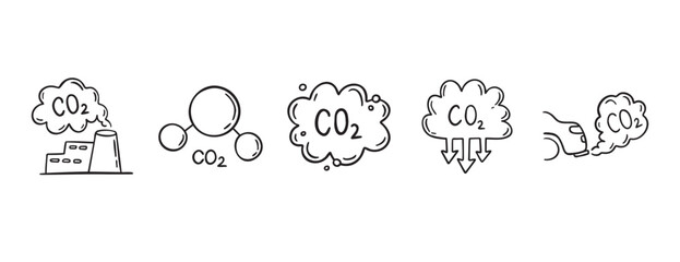 Carbon dioxide CO2 earth air pollution doodle hand drawn icon. Outline drawing CO2 line clipart symbol. Factory emission gas sketch vector illustration