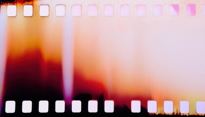 Vibrant Retro Filmstrip with Light Leaks and Color Gradients. Featuring Nostalgic Analog Film Texture, Burnt Edges, Perforations, and Faded Aesthetic for Creative Photography Artistic Design Concepts