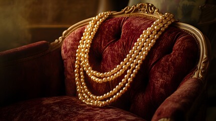 A luxurious golden necklace draped over a velvet cushion symbolizing elegance and wealth