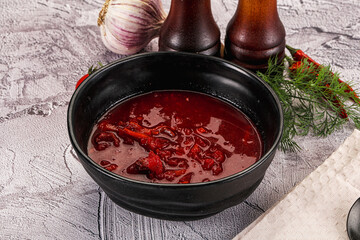 Homemade red soup Borsch with cabbage