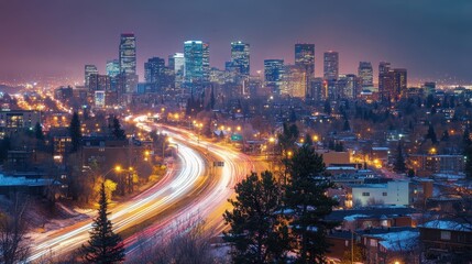 Fototapeta premium Vibrant Cityscape in the Twilight Hour: A Stunning Urban Panorama