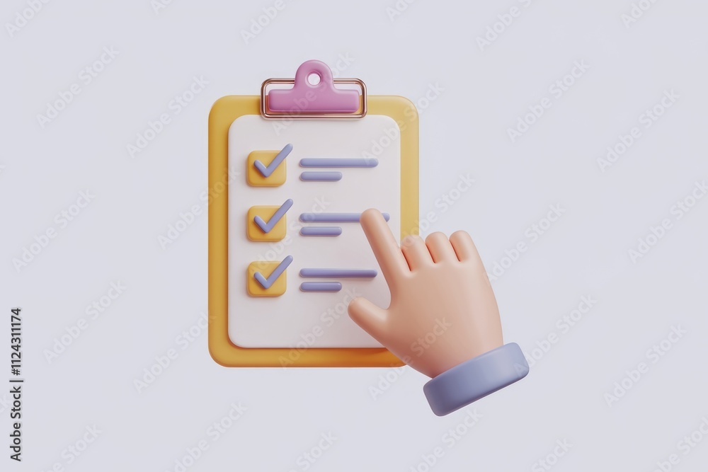 Poster A 3D rendering of a hand interacting with a checklist, signifying task management or completion.