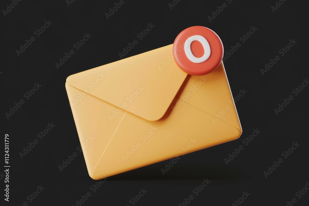 Poster A 3D rendering of a yellow envelope with a red notification badge showing zero unread messages.
