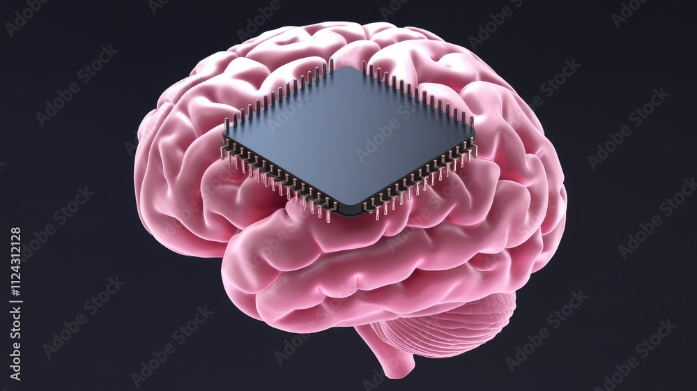 Aufkleber A microchip implanted into a human brain, symbolizing AI and brain-computer interfaces.