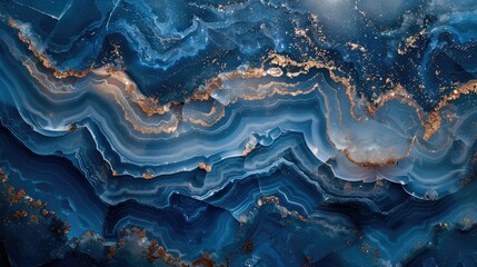 Fototapeta premium Abstract blue and gold marble texture with swirling patterns.