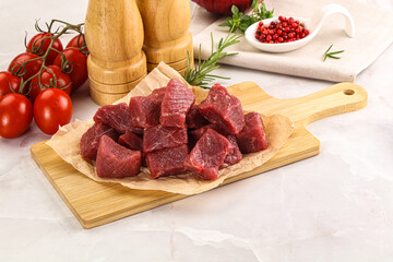 Raw beef cubes for cooking