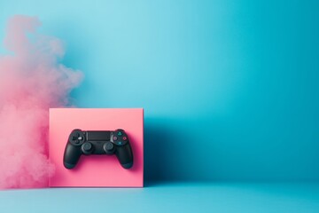 Gaming Controller on Pink and Blue Background with Smoke