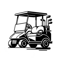Obraz premium Black and white isolated vector illustration of a golf cart on a white background.