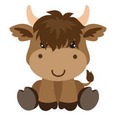Cute sitting Highland baby cow vector cartoon illustration