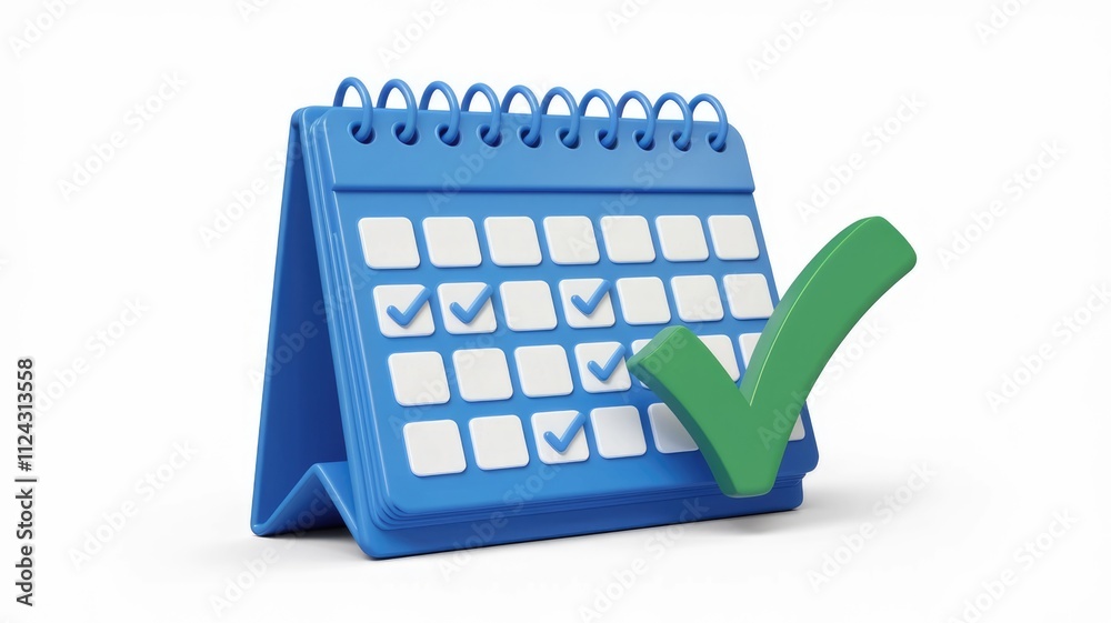 Aufkleber a blue desk calendar with several checkmarks indicating completed tasks or appointments.