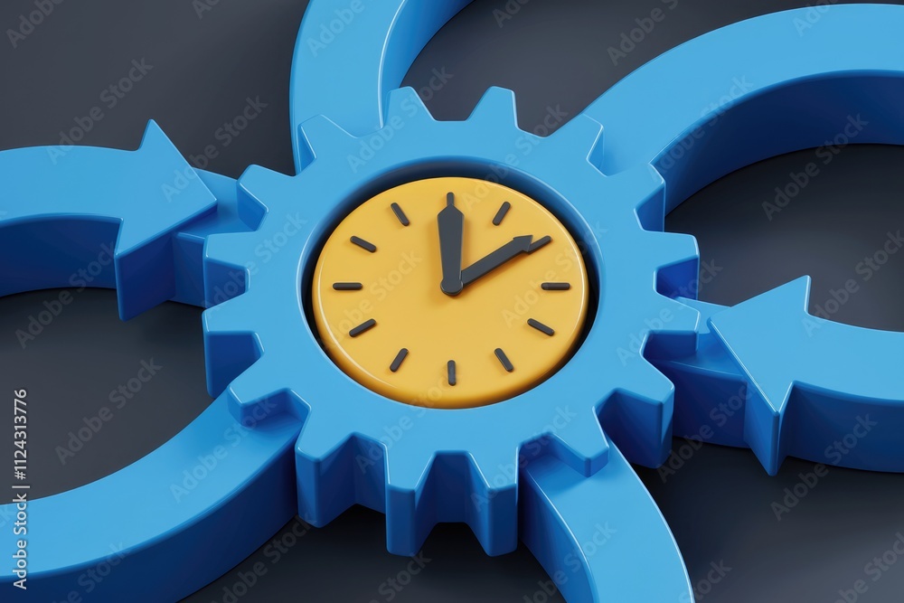 Poster Interconnected gears with a clock symbolize time management, workflow, and process optimization.