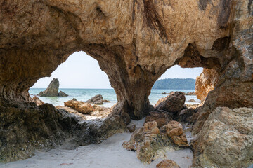 twin cave on the beach. 