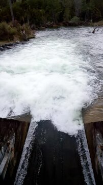 Water Flowing Out of Flood Gate Close-Up, Powerful Stream in Motion