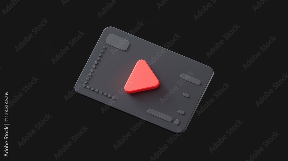 Poster a dark gray card with a red play button, representing digital media or online streaming.