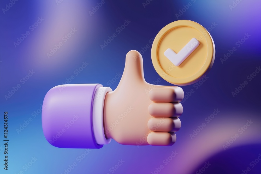 Aufkleber 3d rendering of a cartoon hand giving a thumbs-up gesture with a checkmark.