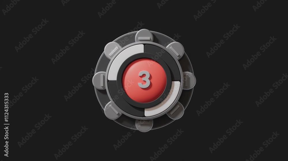 Poster A 3D rendered circular dial with number 3 in the center, segmented into sections.