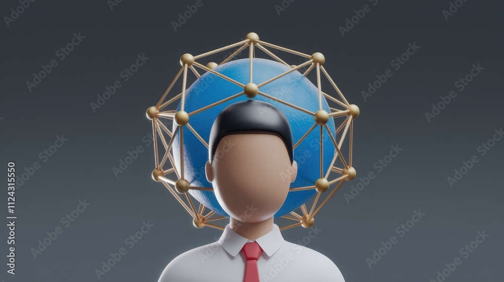 Aufkleber A faceless businessman with a global network connection symbolizing global reach and interconnectedness.