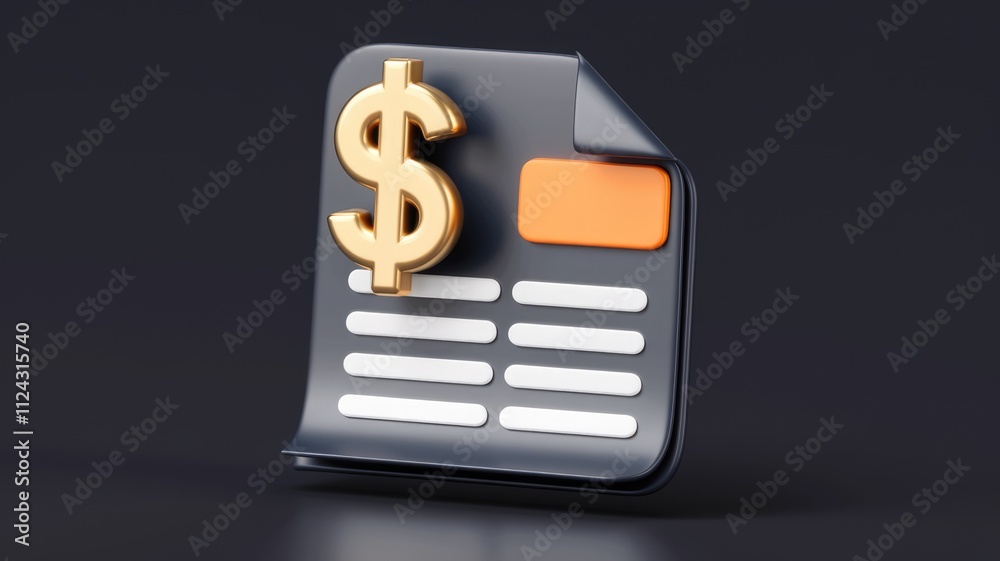Poster A 3D rendering of a dark document with a golden dollar sign, symbolizing financial statements or invoices.