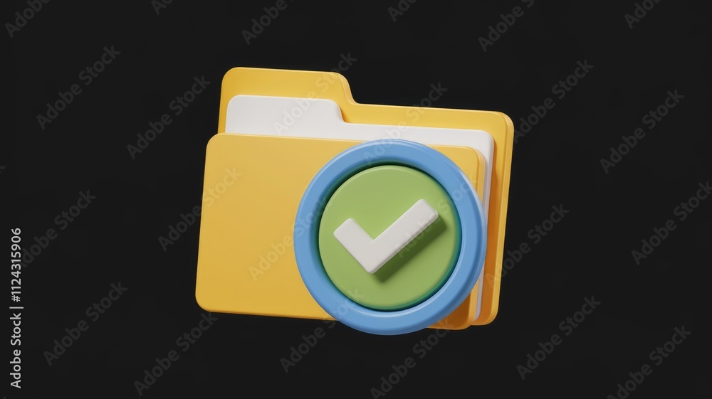 Leinwandbilder 3D render of a yellow folder icon with a green checkmark, signifying completion or confirmation.