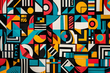 Obraz premium Geometric pattern featuring bold, interlocking shapes in contrasting colors.