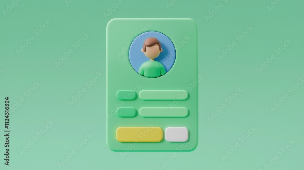 Aufkleber 3D render of a minimalist user profile card with empty fields for information.