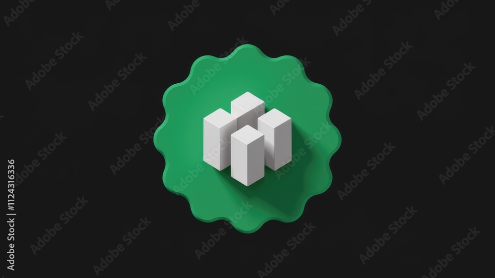 Aufkleber abstract logo design with three white cubes on a green badge against a transparent background.