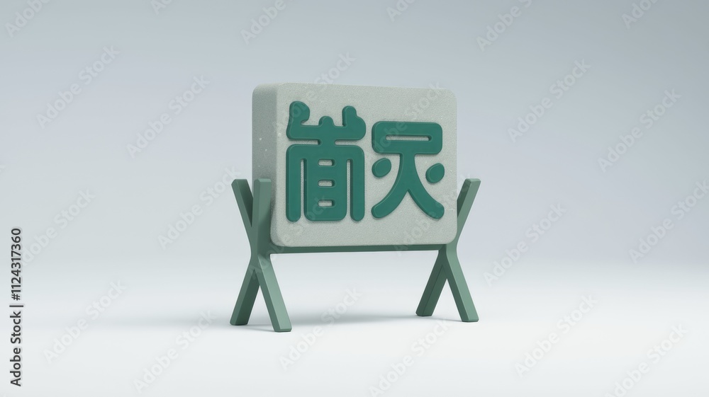Poster A 3D rendered image of a grey stone-like block with the Chinese characters for 