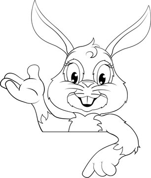 recommend clip art: An Easter bunny rabbit cartoon character peeking around a sign