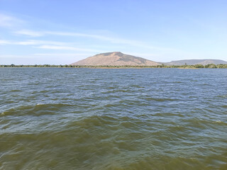 clear blue lake in the dam