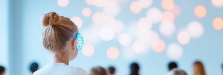 Futuristic Classroom with Holographic Technology and Festive Lights