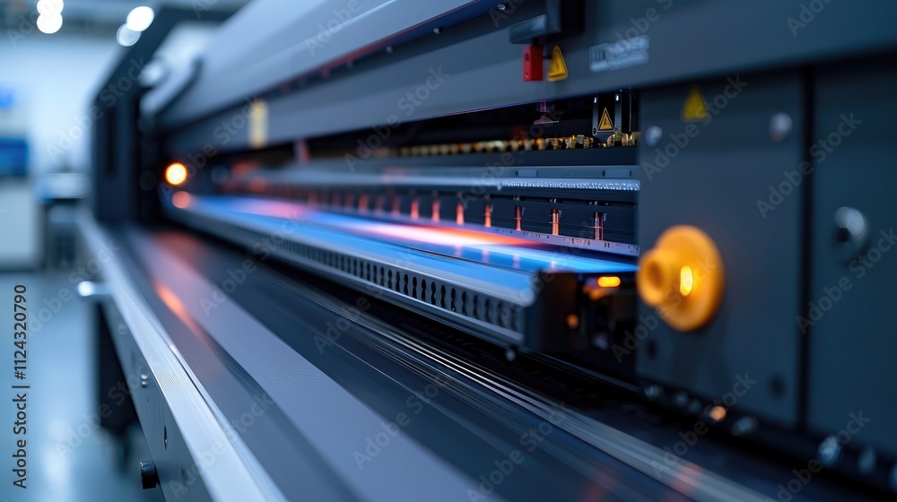 Poster a wide-format printer is placed on the side of an industrial laser machine, which can print with hig