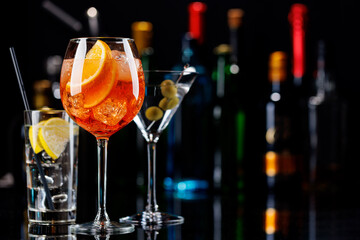 Various cocktails on a bar table