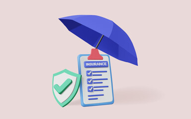 3d vector illustration of Insurance concept. Assurance protection, policy Guarantee business, business Insurance, Insurance life, Health insurance, Finance, Shield, Umbrella, accident. Eps 10