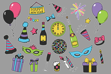 Happy New Year Celebration Vector Sticker Bundles 