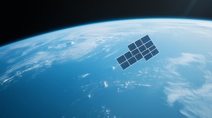 Satellite Orbiting Earth with Digital Interface and Communication Lines, Symbolizing Global Connections