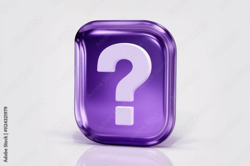 Aufkleber a glossy purple button with a white question mark, symbolizing inquiry or uncertainty.