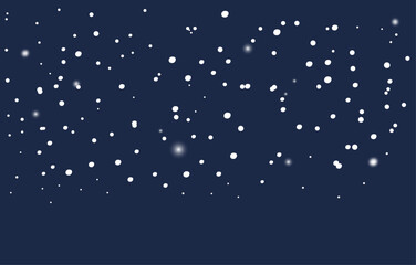 Different size snowflakes falling on deep dark blue background creating winter scene for design