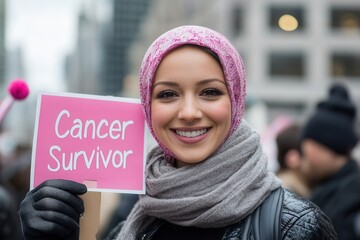 Empowered cancer survivor smiling during awareness event