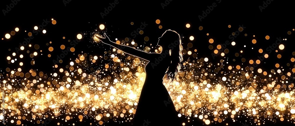 Poster the silhouette of celebrating joyful moments in sparkling light enchanting atmosphere artistic expre