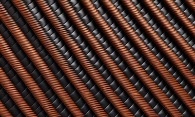 Abstract industrial cable pattern: closeup of twisted rope design in black and brown