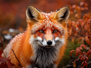 Fototapeta premium Red fox, Vulpes vulpes in autumn tundra close up detailed
