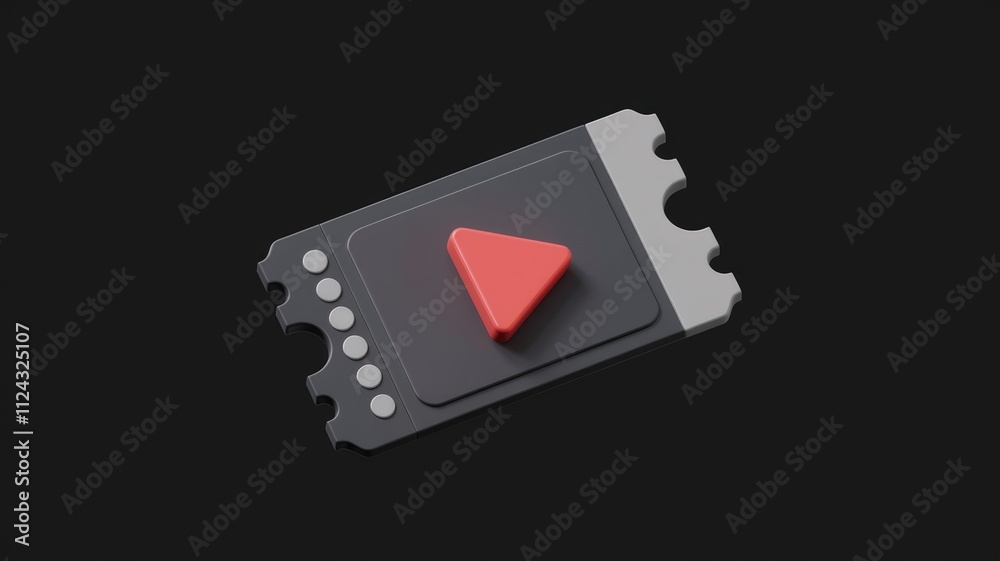 Poster A dark gray ticket-shaped object with a red play button, symbolizing video playback or streaming.