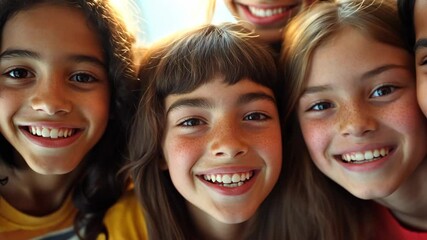 young teenage girls and boy smiling together with fun and joy  
