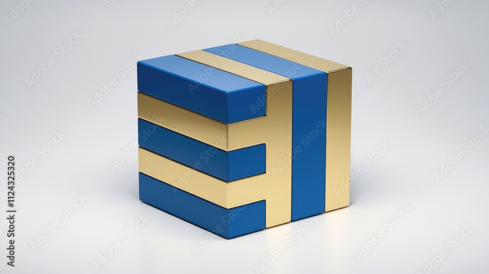Poster Abstract 3D rendering of a cube composed of blue and gold blocks.
