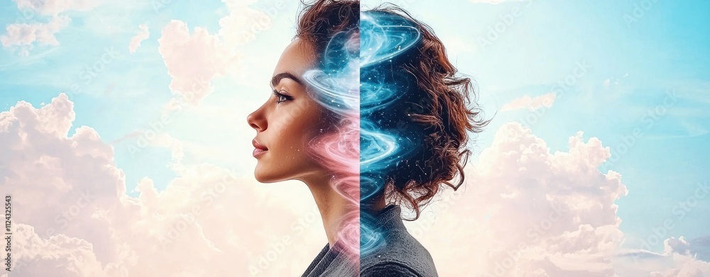 Aufkleber surreal digital portrait of a woman with transformative cosmic elements