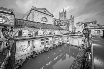 Historical roman bathes in Bath city, England