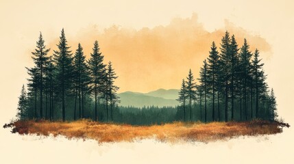 Obraz premium A simple yet elegant logo with a pine tree silhouette in black, placed within a rectangular frame with bold white borders for a striking and modern look