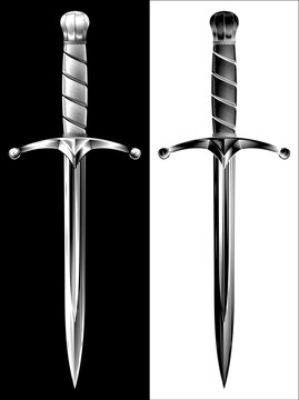 A dagger medieval knightly sword parrying knife in a vintage woodcut engraved etching illustration style