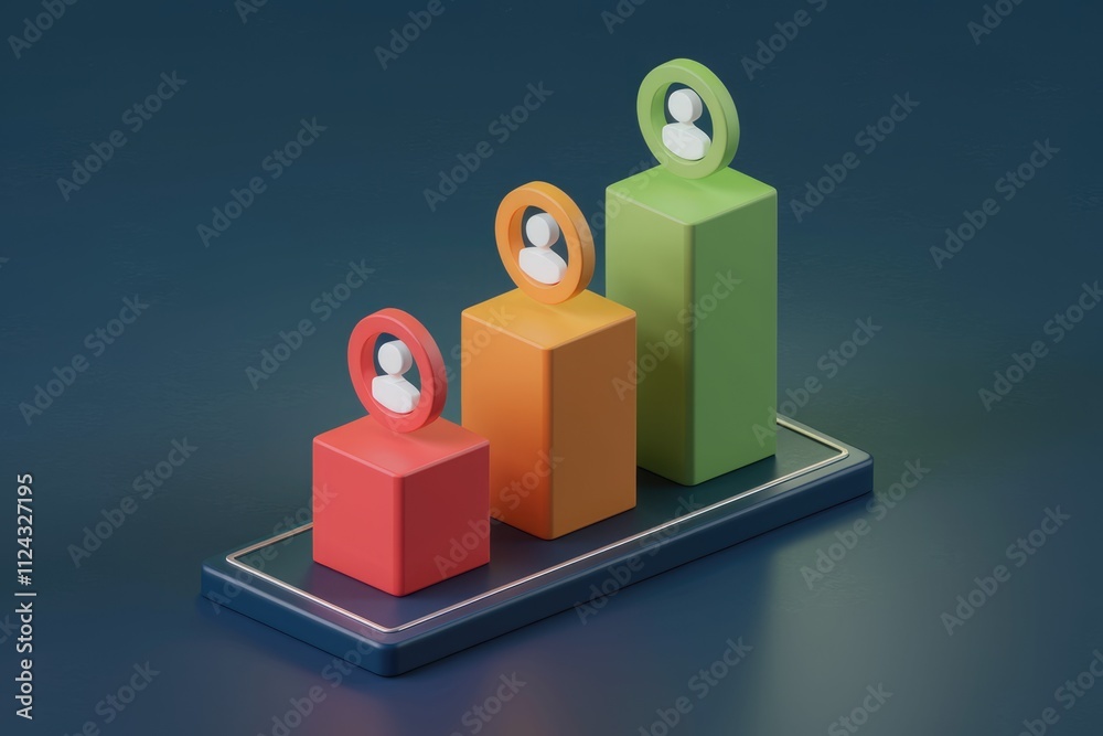 Aufkleber Ascending bar graph showing increasing user growth or employee performance on a mobile device.