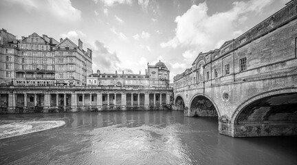 Pulteney Bridge spanning the River Avon, in Bath England